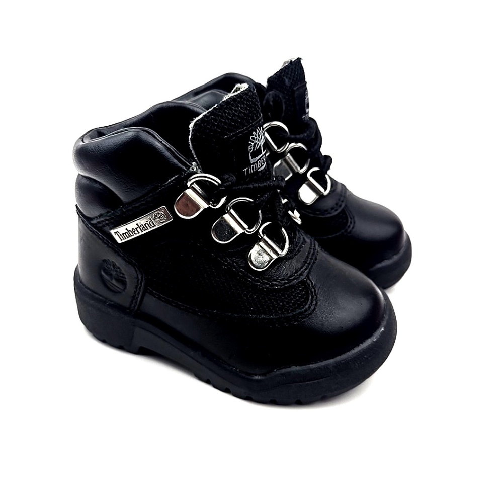 Timberland Baby Boots Size 4 Black Lace up Field Full Grain Leather Unisex